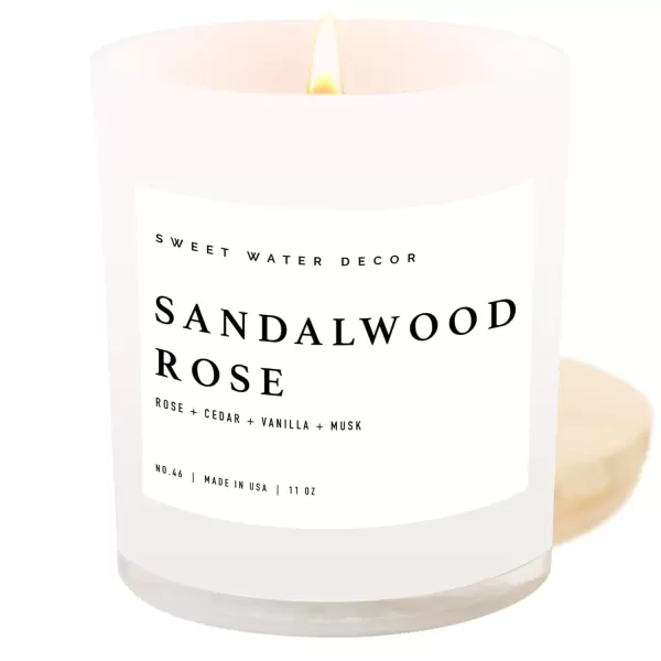 imageSweet Water Decor Farmhouse Candle  Autumn Cinnamon and Nutmeg Fall Scented Soy Candles for Home  11oz White Glass  Wood Lid 50 Hour Burn Time Made in the USAWhite
