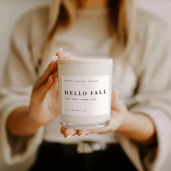 imageSweet Water Decor Farmhouse Candle  Autumn Cinnamon and Nutmeg Fall Scented Soy Candles for Home  11oz White Glass  Wood Lid 50 Hour Burn Time Made in the USAWhite