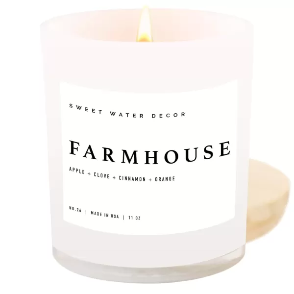 imageSweet Water Decor Farmhouse Candle  Autumn Cinnamon and Nutmeg Fall Scented Soy Candles for Home  11oz White Glass  Wood Lid 50 Hour Burn Time Made in the USAWhite