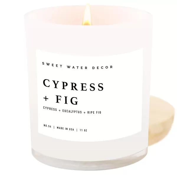 imageSweet Water Decor Farmhouse Candle  Autumn Cinnamon and Nutmeg Fall Scented Soy Candles for Home  11oz White Glass  Wood Lid 50 Hour Burn Time Made in the USAWhite