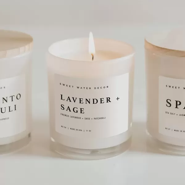 imageSweet Water Decor Farmhouse Candle  Autumn Cinnamon and Nutmeg Fall Scented Soy Candles for Home  11oz White Glass  Wood Lid 50 Hour Burn Time Made in the USAWhite