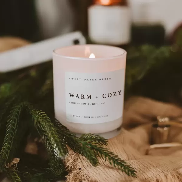 imageSweet Water Decor Farmhouse Candle  Autumn Cinnamon and Nutmeg Fall Scented Soy Candles for Home  11oz White Glass  Wood Lid 50 Hour Burn Time Made in the USAWhite