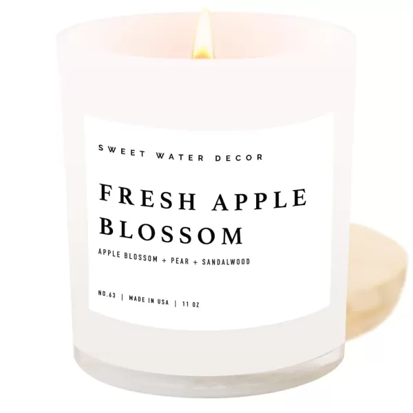 imageSweet Water Decor Farmhouse Candle  Autumn Cinnamon and Nutmeg Fall Scented Soy Candles for Home  11oz White Glass  Wood Lid 50 Hour Burn Time Made in the USAWhite