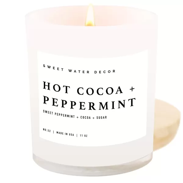 imageSweet Water Decor Farmhouse Candle  Autumn Cinnamon and Nutmeg Fall Scented Soy Candles for Home  11oz White Glass  Wood Lid 50 Hour Burn Time Made in the USAWhite