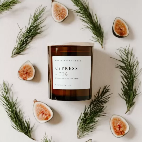 imageSweet Water Decor Farmhouse Candle  Autumn Cinnamon and Nutmeg Fall Scented Soy Candles for Home  11oz White Glass  Wood Lid 50 Hour Burn Time Made in the USAAmber