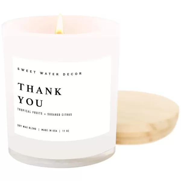 imageSweet Water Decor Farmhouse Candle  Autumn Cinnamon and Nutmeg Fall Scented Soy Candles for Home  11oz White Glass  Wood Lid 50 Hour Burn Time Made in the USAWhite