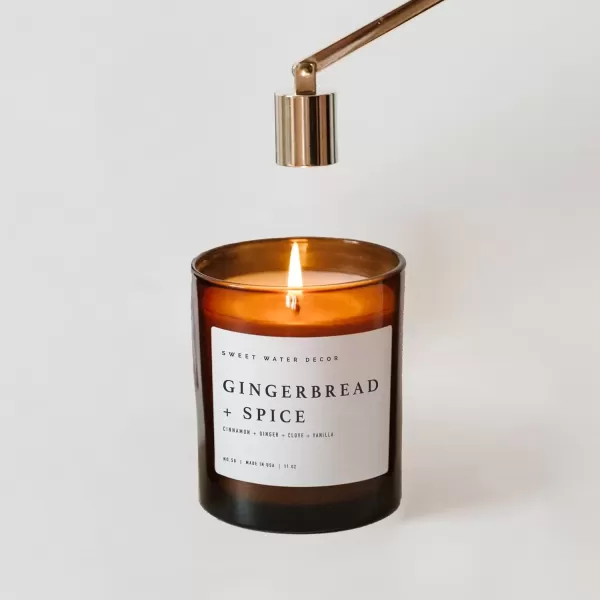imageSweet Water Decor Farmhouse Candle  Autumn Cinnamon and Nutmeg Fall Scented Soy Candles for Home  11oz White Glass  Wood Lid 50 Hour Burn Time Made in the USAAmber