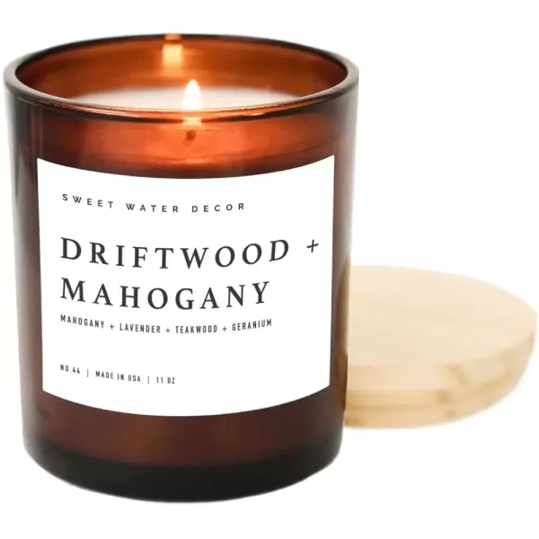 imageSweet Water Decor Farmhouse Candle  Autumn Cinnamon and Nutmeg Fall Scented Soy Candles for Home  11oz White Glass  Wood Lid 50 Hour Burn Time Made in the USAAmber
