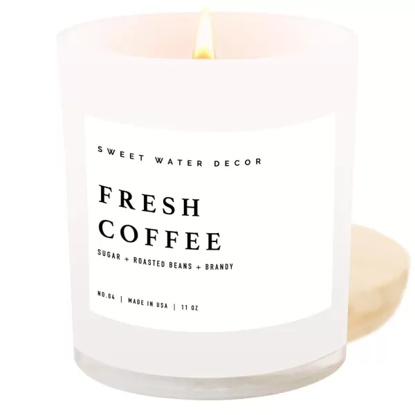 imageSweet Water Decor Farmhouse Candle  Autumn Cinnamon and Nutmeg Fall Scented Soy Candles for Home  11oz White Glass  Wood Lid 50 Hour Burn Time Made in the USAWhite