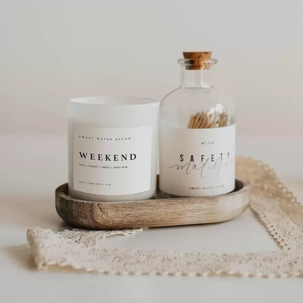 imageSweet Water Decor Farmhouse Candle  Autumn Cinnamon and Nutmeg Fall Scented Soy Candles for Home  11oz White Glass  Wood Lid 50 Hour Burn Time Made in the USAWhite