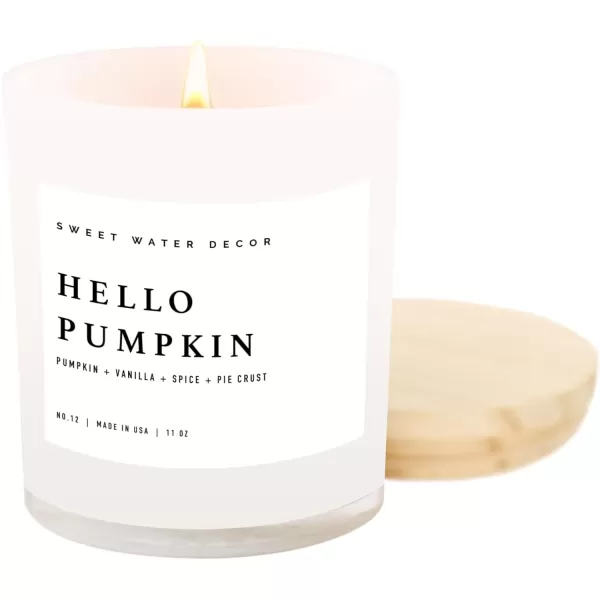imageSweet Water Decor Farmhouse Candle  Autumn Cinnamon and Nutmeg Fall Scented Soy Candles for Home  11oz White Glass  Wood Lid 50 Hour Burn Time Made in the USAWhite