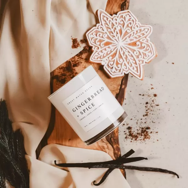 imageSweet Water Decor Farmhouse Candle  Autumn Cinnamon and Nutmeg Fall Scented Soy Candles for Home  11oz White Glass  Wood Lid 50 Hour Burn Time Made in the USAWhite