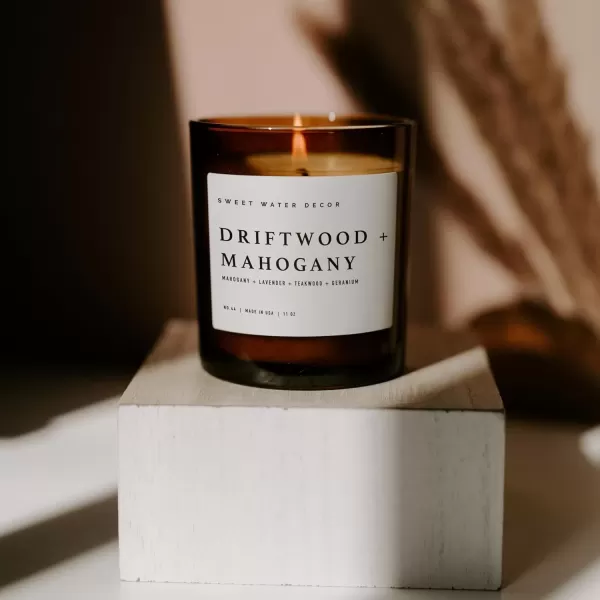 imageSweet Water Decor Farmhouse Candle  Autumn Cinnamon and Nutmeg Fall Scented Soy Candles for Home  11oz White Glass  Wood Lid 50 Hour Burn Time Made in the USAAmber