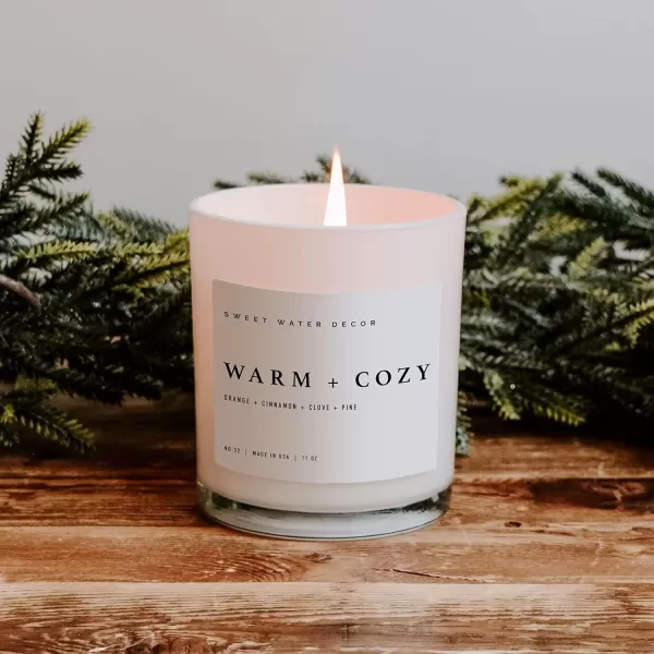 imageSweet Water Decor Farmhouse Candle  Autumn Cinnamon and Nutmeg Fall Scented Soy Candles for Home  11oz White Glass  Wood Lid 50 Hour Burn Time Made in the USAWhite