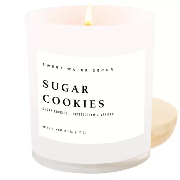 imageSweet Water Decor Farmhouse Candle  Autumn Cinnamon and Nutmeg Fall Scented Soy Candles for Home  11oz White Glass  Wood Lid 50 Hour Burn Time Made in the USAWhite