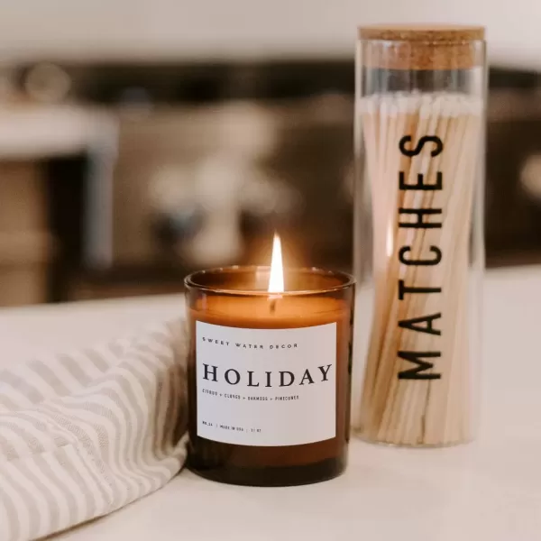 imageSweet Water Decor Farmhouse Candle  Autumn Cinnamon and Nutmeg Fall Scented Soy Candles for Home  11oz White Glass  Wood Lid 50 Hour Burn Time Made in the USAAmber