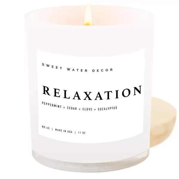 imageSweet Water Decor Farmhouse Candle  Autumn Cinnamon and Nutmeg Fall Scented Soy Candles for Home  11oz White Glass  Wood Lid 50 Hour Burn Time Made in the USAWhite