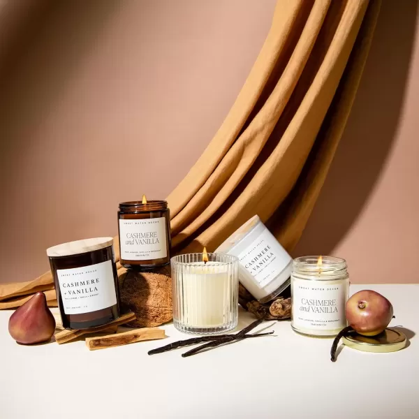 imageSweet Water Decor Farmhouse Candle  Autumn Cinnamon and Nutmeg Fall Scented Soy Candles for Home  11oz White Glass  Wood Lid 50 Hour Burn Time Made in the USAAmber