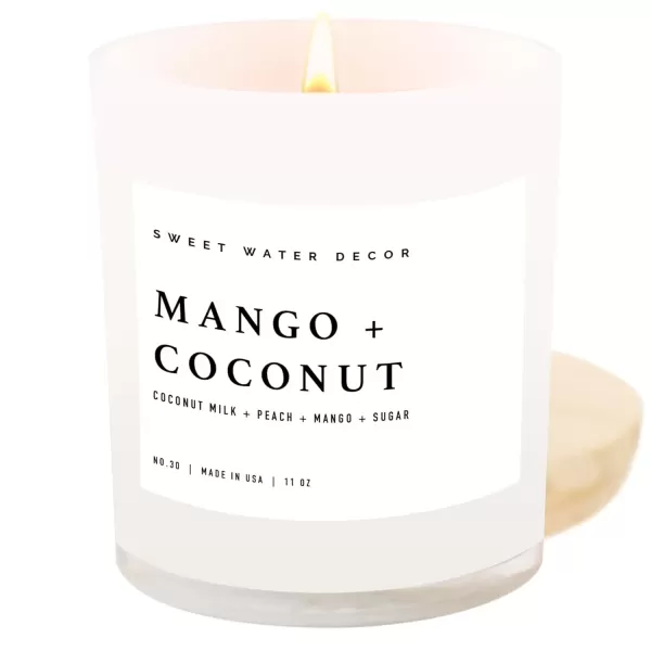 imageSweet Water Decor Farmhouse Candle  Autumn Cinnamon and Nutmeg Fall Scented Soy Candles for Home  11oz White Glass  Wood Lid 50 Hour Burn Time Made in the USAWhite