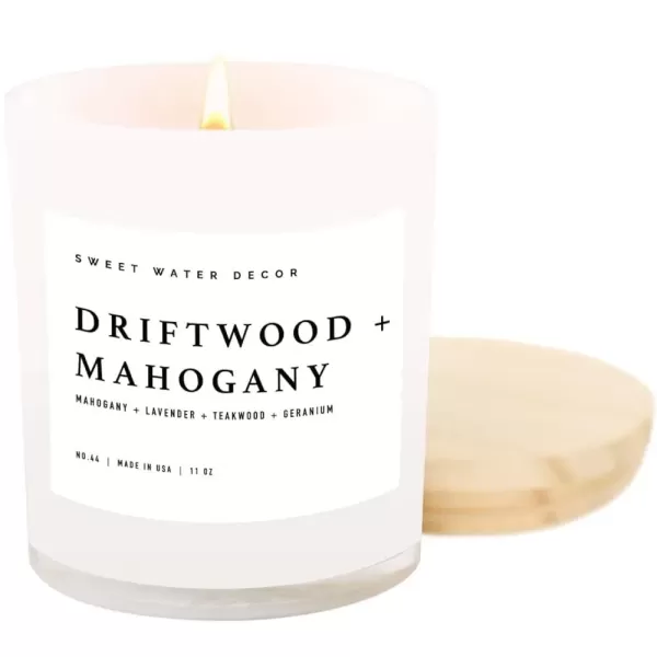 imageSweet Water Decor Farmhouse Candle  Autumn Cinnamon and Nutmeg Fall Scented Soy Candles for Home  11oz White Glass  Wood Lid 50 Hour Burn Time Made in the USAWhite