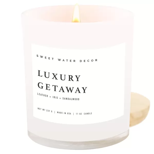 imageSweet Water Decor Farmhouse Candle  Autumn Cinnamon and Nutmeg Fall Scented Soy Candles for Home  11oz White Glass  Wood Lid 50 Hour Burn Time Made in the USAWhite