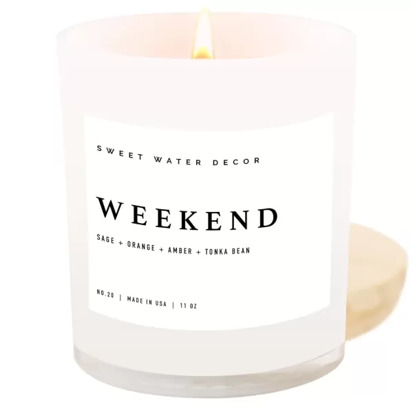 imageSweet Water Decor Farmhouse Candle  Autumn Cinnamon and Nutmeg Fall Scented Soy Candles for Home  11oz White Glass  Wood Lid 50 Hour Burn Time Made in the USAWhite