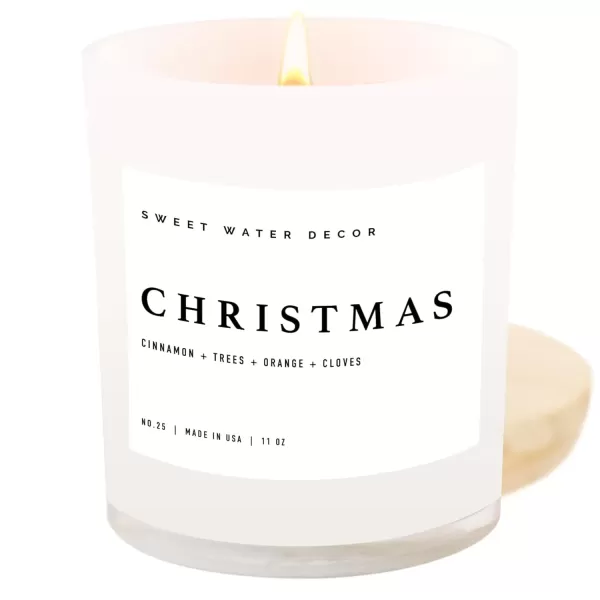 imageSweet Water Decor Farmhouse Candle  Autumn Cinnamon and Nutmeg Fall Scented Soy Candles for Home  11oz White Glass  Wood Lid 50 Hour Burn Time Made in the USAWhite