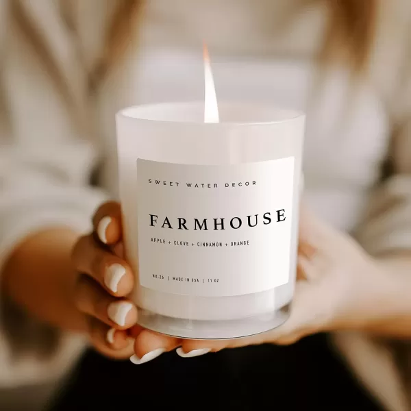 imageSweet Water Decor Farmhouse Candle  Autumn Cinnamon and Nutmeg Fall Scented Soy Candles for Home  11oz White Glass  Wood Lid 50 Hour Burn Time Made in the USAWhite