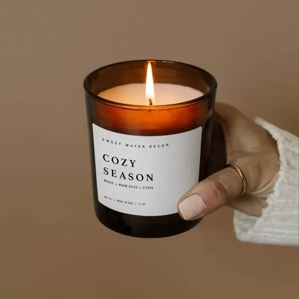 imageSweet Water Decor Farmhouse Candle  Autumn Cinnamon and Nutmeg Fall Scented Soy Candles for Home  11oz White Glass  Wood Lid 50 Hour Burn Time Made in the USAAmber