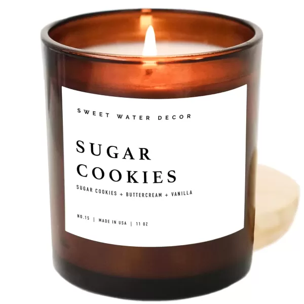imageSweet Water Decor Farmhouse Candle  Autumn Cinnamon and Nutmeg Fall Scented Soy Candles for Home  11oz White Glass  Wood Lid 50 Hour Burn Time Made in the USAAmber