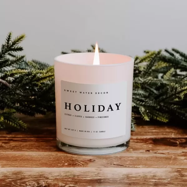 imageSweet Water Decor Farmhouse Candle  Autumn Cinnamon and Nutmeg Fall Scented Soy Candles for Home  11oz White Glass  Wood Lid 50 Hour Burn Time Made in the USAWhite
