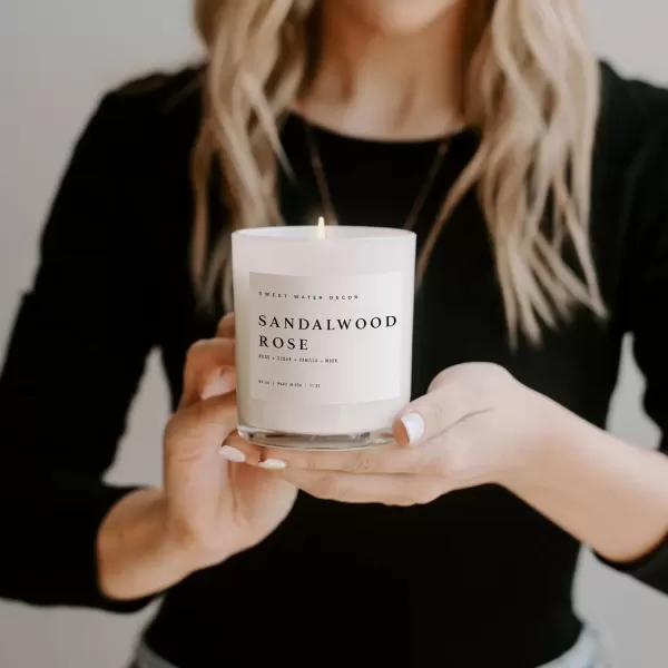 imageSweet Water Decor Farmhouse Candle  Autumn Cinnamon and Nutmeg Fall Scented Soy Candles for Home  11oz White Glass  Wood Lid 50 Hour Burn Time Made in the USAWhite