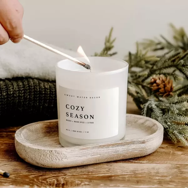 imageSweet Water Decor Farmhouse Candle  Autumn Cinnamon and Nutmeg Fall Scented Soy Candles for Home  11oz White Glass  Wood Lid 50 Hour Burn Time Made in the USAWhite