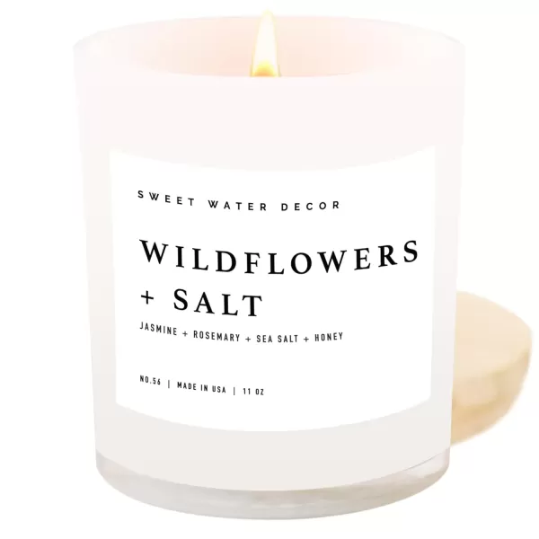 imageSweet Water Decor Farmhouse Candle  Autumn Cinnamon and Nutmeg Fall Scented Soy Candles for Home  11oz White Glass  Wood Lid 50 Hour Burn Time Made in the USAWhite