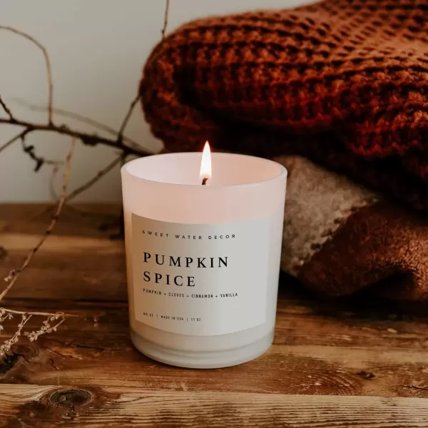 imageSweet Water Decor Farmhouse Candle  Autumn Cinnamon and Nutmeg Fall Scented Soy Candles for Home  11oz White Glass  Wood Lid 50 Hour Burn Time Made in the USAWhite