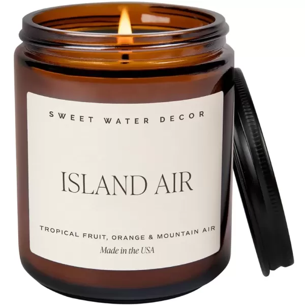 imageSweet Water Decor Island Air Soy Candle  Tropical Fruit Mountain Air and Orange Scented Summer Candles for Home  9oz Amber Jar  Black Lid 40 Hour Burn Time Made in the USAIsland Air