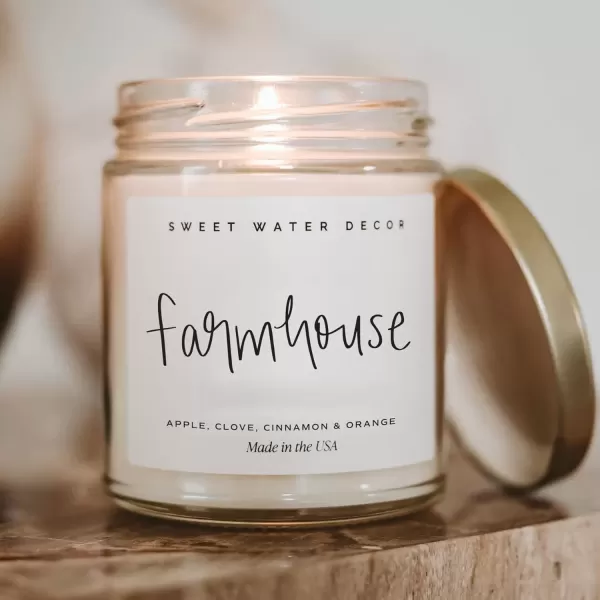 imageSweet Water Decor Leaves Candle  Autumn Cinnamon Apple Fall Scented Soy Candles for Home  9oz Clear Jar 40 Hour Burn Time Made in the USAFarmhouse