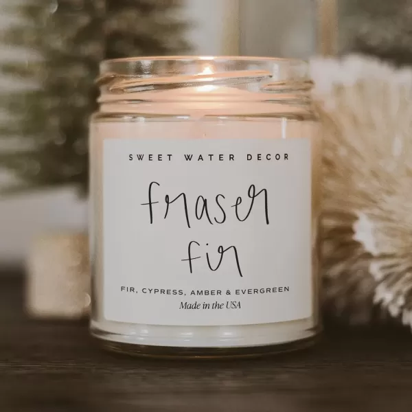 imageSweet Water Decor Leaves Candle  Autumn Cinnamon Apple Fall Scented Soy Candles for Home  9oz Clear Jar 40 Hour Burn Time Made in the USAFraser Fir