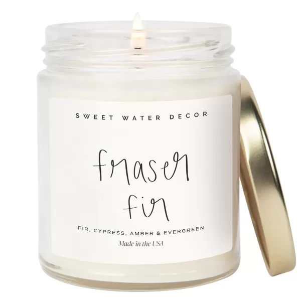 imageSweet Water Decor Leaves Candle  Autumn Cinnamon Apple Fall Scented Soy Candles for Home  9oz Clear Jar 40 Hour Burn Time Made in the USAFraser Fir