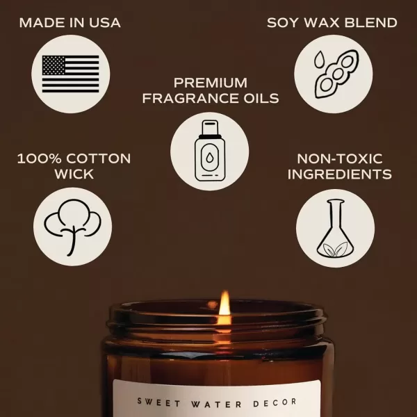 imageSweet Water Decor Palo Santo Patchouli Candle  Vanilla Musk Sandalwood Patchouli Scented Soy Candles for Home  Gifts for Women Men Housewarming  9oz Amber Jar 40 Hour Burn TimeWarm  Cozy