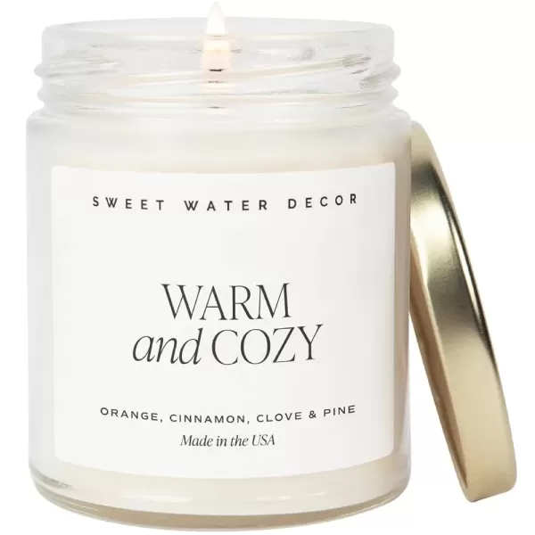 imageSweet Water Decor Relaxation Soy Candle  Eucalyptus Peppermint and Clove Scented Candles for Home  9oz Clear Jar  Gold Lid 40 Hour Burn Time Made in the USAWarm and Cozy
