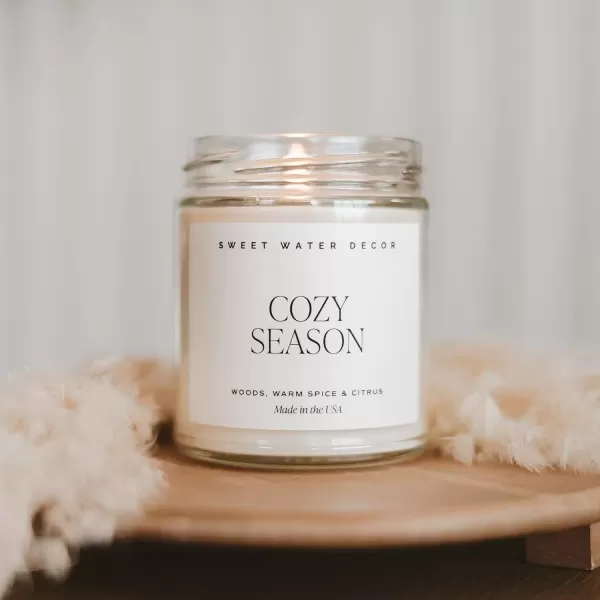 imageSweet Water Decor Relaxation Soy Candle  Eucalyptus Peppermint and Clove Scented Candles for Home  9oz Clear Jar  Gold Lid 40 Hour Burn Time Made in the USACozy Season