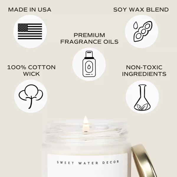 imageSweet Water Decor Relaxation Soy Candle  Eucalyptus Peppermint and Clove Scented Candles for Home  9oz Clear Jar  Gold Lid 40 Hour Burn Time Made in the USARelaxation