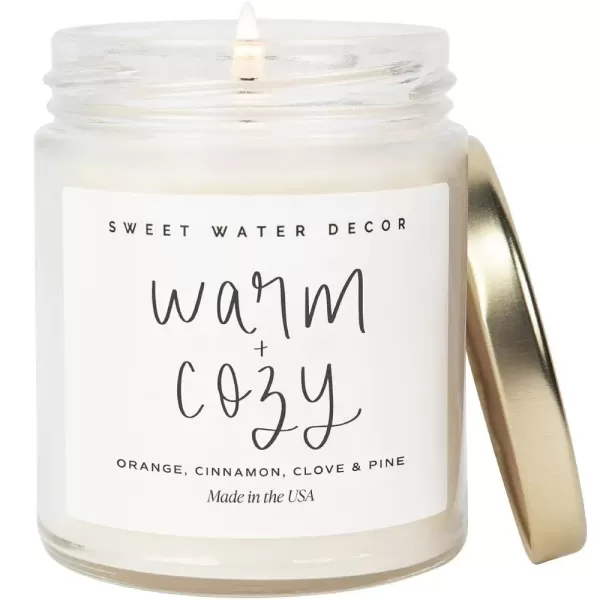 imageSweet Water Decor Relaxation Soy Candle  Eucalyptus Peppermint and Clove Scented Candles for Home  9oz Clear Jar  Gold Lid 40 Hour Burn Time Made in the USAWarm and Cozy