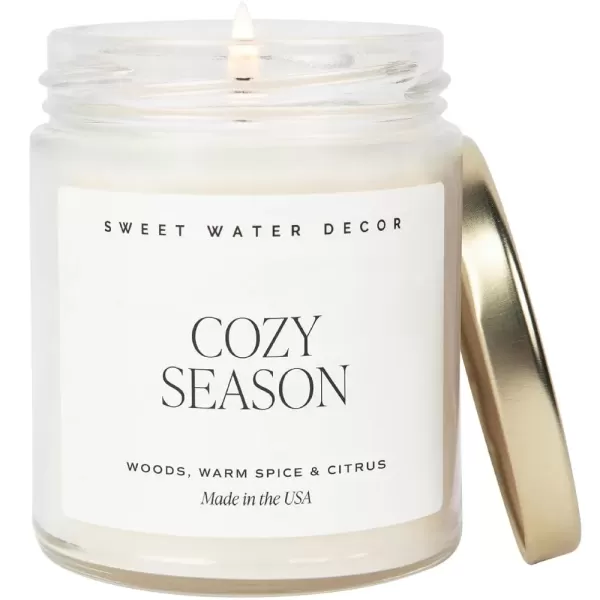 imageSweet Water Decor Relaxation Soy Candle  Eucalyptus Peppermint and Clove Scented Candles for Home  9oz Clear Jar  Gold Lid 40 Hour Burn Time Made in the USACozy Season