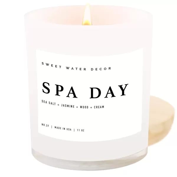 imageSweet Water Decor Salt  Sea Candle  Sea Salt Citrus Amber Musk Beach Scented Soy Candles for Home  11oz Amber Jar Candle  Wood Lid 50 Hour Burn Time Made in the USAWhite