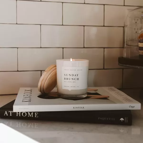 imageSweet Water Decor Salt  Sea Candle  Sea Salt Citrus Amber Musk Beach Scented Soy Candles for Home  11oz Amber Jar Candle  Wood Lid 50 Hour Burn Time Made in the USAWhite