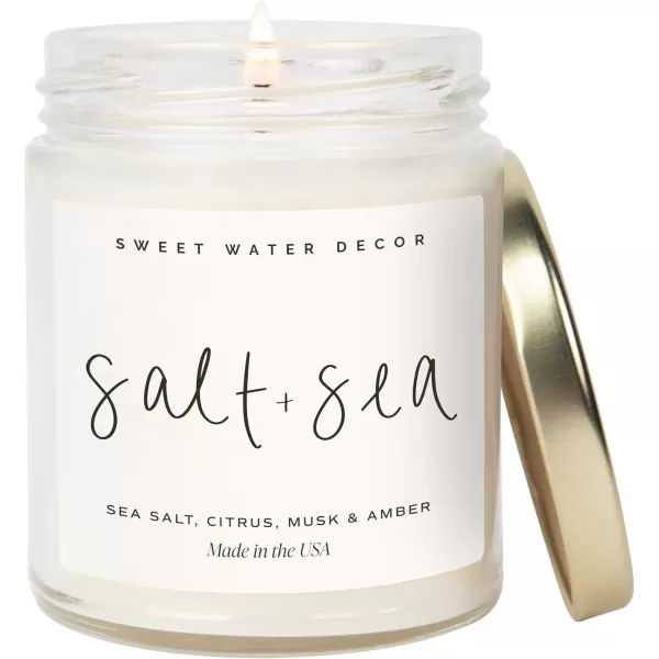 imageSweet Water Decor Salt and Sea Candle  Sea Salt Citrus Amber Musk Beach Scented Soy Candles for Home  Coastal Decor for Beach Lovers  9oz Clear Jar 40 Hour Burn Time Made in The USASalt  Sea