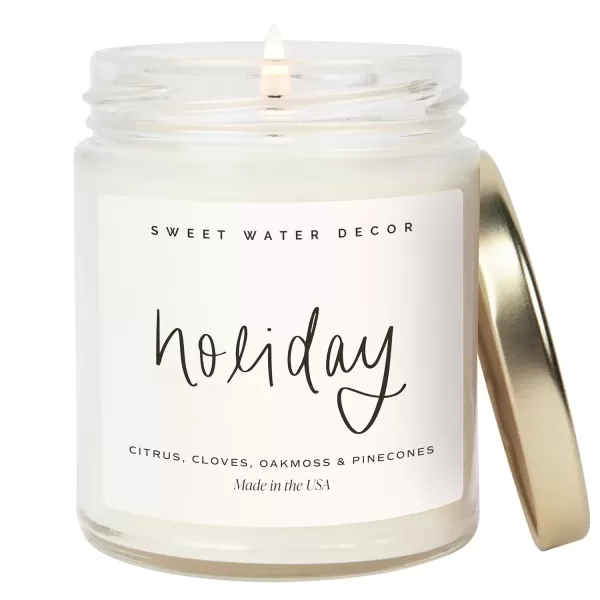 imageSweet Water Decor Spa Day Soy Candle  Sea Salt Jasmine Wood and Cream Scented Candles for Home  9oz Clear Jar  Gold Lid 40 Hour Burn Time Made in the USAHoliday