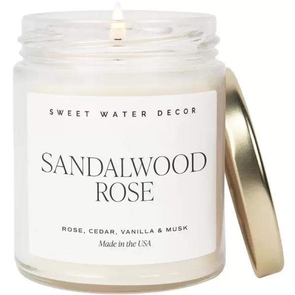 imageSweet Water Decor Spa Day Soy Candle  Sea Salt Jasmine Wood and Cream Scented Candles for Home  9oz Clear Jar  Gold Lid 40 Hour Burn Time Made in the USASandalwood Rose